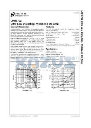 LMH6702MA datasheet - Ultra Low Distortion, Wideband Op Amp