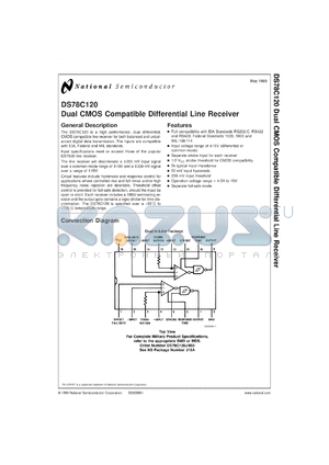 DS78C120MW8 datasheet - Dual CMOS Compatible Differential Line Receiver