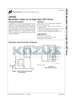 LM2465TA datasheet - Monolithic Triple 5.5 ns High Gain CRT Driver