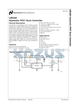 LM3485MDC datasheet - Hysteretic PFET Buck Controller