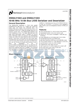 DS92LV1023MDC datasheet - 40 MHz-66MHz 10-Bit Serializer