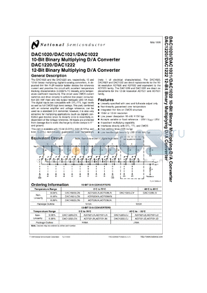 DAC1020LJ datasheet - 10-Bit Binary Multiplying D/A Converter