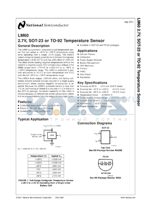 LM60CMDA datasheet - 2.7V, SOT-23 Temperature Sensor