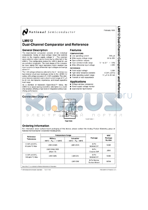 LM612AMJ/883 datasheet - Dual Channel Comparator and Reference