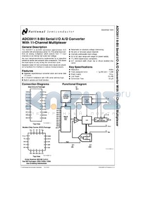 ADC0811CCN datasheet - 8-Bit Serial I/O A/D Converter with 11-Channel Multiplexer