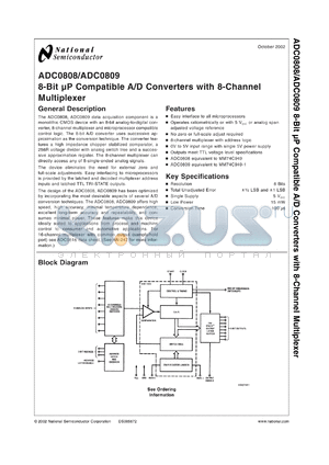 ADC0808CCJ datasheet - 8-bit Microprocessor Compatible A/D Converters With 8-Channel Multiplexer