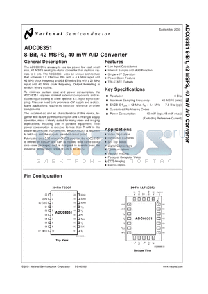 ADC08351CILQ datasheet - 8-Bit, 42MHz, 36mW A/D Converter