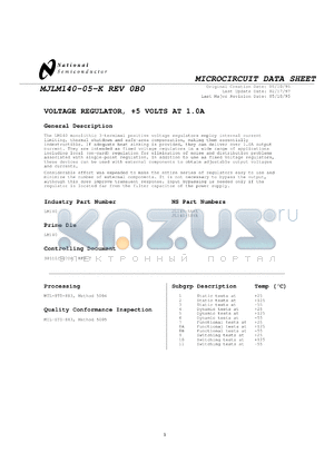 LM140AK-5.0/883 datasheet - VOLTAGE REGULATOR, +5 VOLTS AT 0.5A