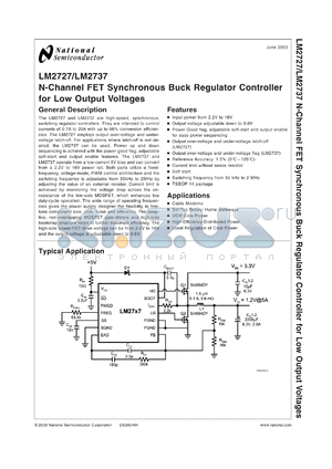 LM2737MTCX datasheet - N-Channel FET Synchronous Buck Regulator Controller for Low Output Voltages