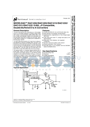 DAC1232LCWMX datasheet - DAC1208/DAC1209/DAC1210/DAC1230/DAC1231/DAC1232 12-Bit, Microprocessor Compatible, Double Buffered D/A Converter