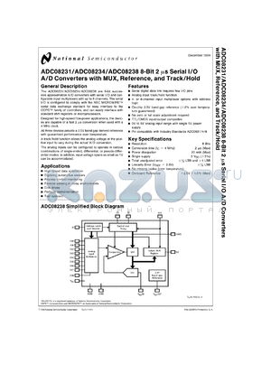 ADC08234CIMF datasheet - 8-Bit 2-microsecond Serial I/O A/D Converter with MUX, Reference and Track/Hold