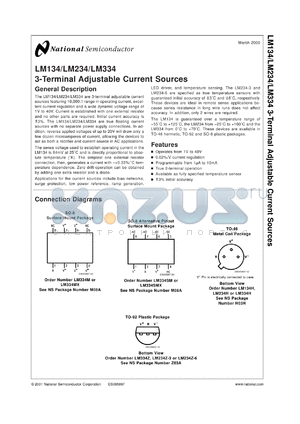 LM334MDC datasheet - 3-Terminal Adjustable Current Source