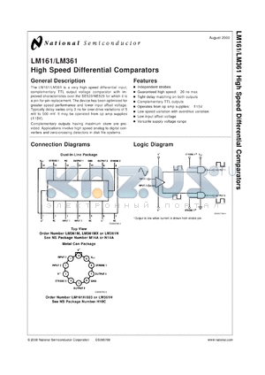 LM361J datasheet - High Speed Differential Comparator