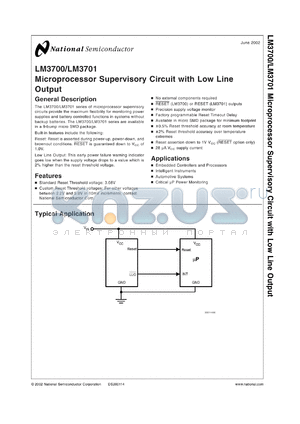 LM3701XBBP-420 datasheet - Microprocessor Supervisory Circuit with Low Line Output