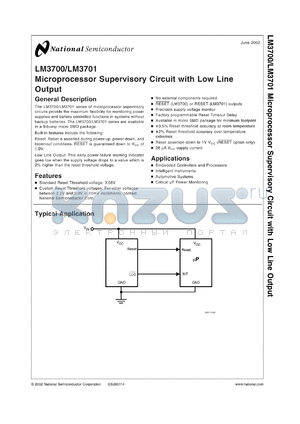 LM3701XBBPX-420 datasheet - Microprocessor Supervisory Circuit with Low Line Output