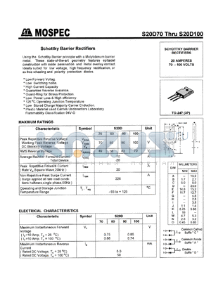 S20D70A datasheet - Dual schottky barrier rectifiers, 20A, 70V