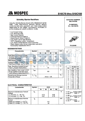 S10C70A datasheet - Schottky barrier rectifiers, 10A, 70V