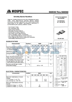 S60D60A datasheet - Schottky barrier rectifiers, 60A, 60V