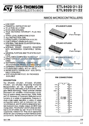 ETL9421N datasheet - NMOS microcontroller 1K x 8 ROM, 64 x 4 RAM