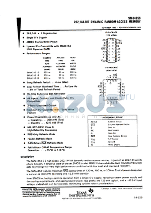 SMJ4256-20FV datasheet - 262144-bit dynamic random-access memory, 200ns