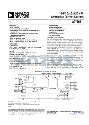 AD7709ARU datasheet - 0.3-7V; 16-bit ADC with switchable current sources