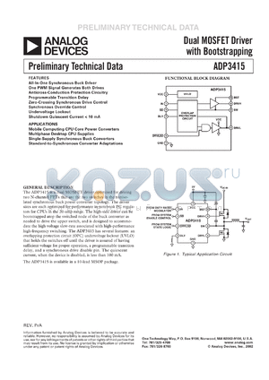 ADP3415KRM-REEL7 datasheet - 0.3-7V; dual MOSFET driver with bootstrapping