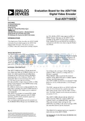 EVAL-ADV7194EB datasheet - 0.3-6V; evaluation board for the ADV7194 digital video encoder