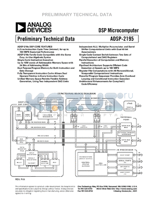 ADSP-2195MKST-160 datasheet - 160MHz; on-chip SRAM: 1.3M bit; DSP microcomputer