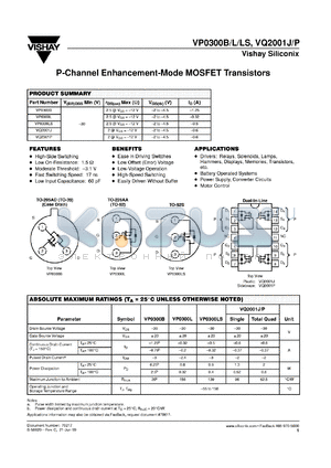 VQ200P datasheet - Quaq P-channel enhancement-mode MOSFET, 0.6A, 30V