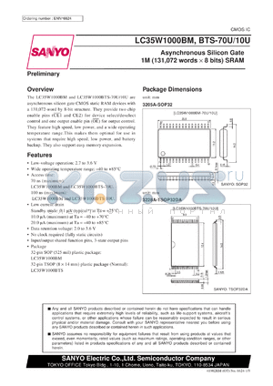 LC35W1000BM-10U datasheet - Asynchronous Silicon Gate 1M (131,072 words x8 bits) SRAM