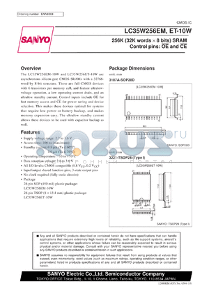 LC35W256ET datasheet - 256K (32K words x 8 bits) SRAM Control pins: NOT OE and NOT CE