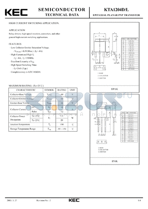KTA1204L datasheet - Switching Transistor