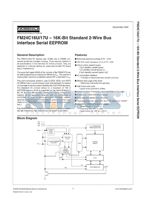 FM24C17UFL datasheet - 16K--Bit Standard 2-Wire Bus Interface Serial EEPROM