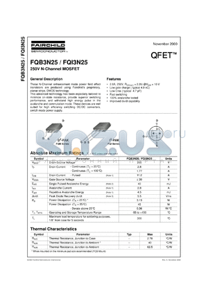 FQB3N25 datasheet - 250V N-Channel MOSFET