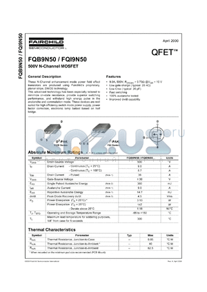 FQI9N50 datasheet - 500V N-Channel MOSFET