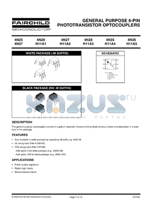 H11A2-M datasheet - GENERAL PURPOSE 6-PIN PHOTOTRANSISTOR OPTOCOUPLERS