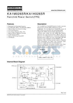 KA1H0265R datasheet - Fairchild Power Switch(FPS)