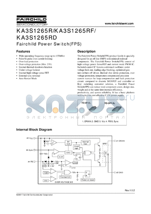 KA3S1265RF datasheet - Fairchild Power Switch(SPS)