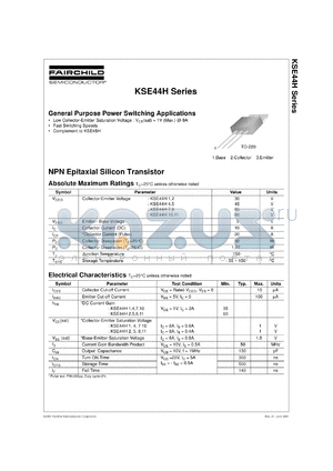 KSE44H datasheet - NPN Epitaxial Silicon Transistor