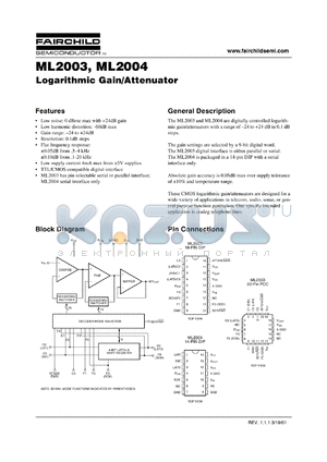 ML2003C datasheet - Logarithmic Gain/Attenuator