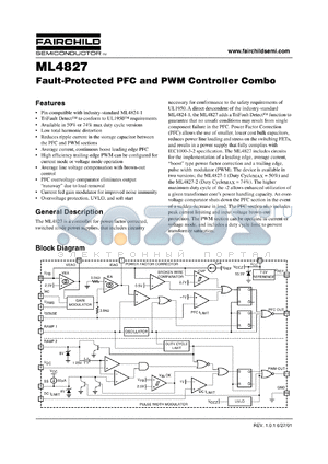 ML4827-2 datasheet - Fault-Protected PFC and PWM Controller Combo