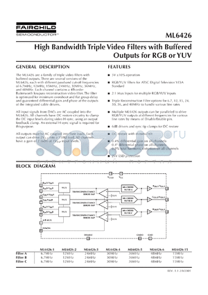 ML6426X3 datasheet - High Bandwidth Triple Video Filters with Buffered Outputs for RGB or YUV