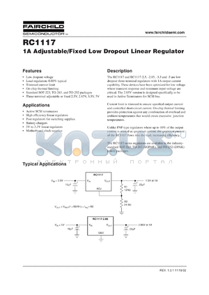 RC1117X25 datasheet - 1A Adjustable/Fixed Low Dropout Linear Regulator