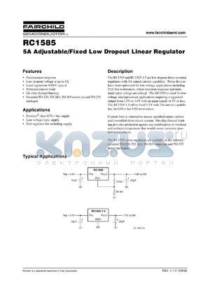 RC1585X15 datasheet - 5A Adjustable/Fixed Low Dropout Linear Regulator