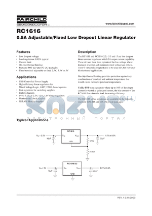 RC1616X33 datasheet - 0.5A Adjustable/Fixed Low Dropout Linear Regulator