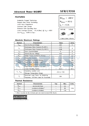 SFU9310 datasheet - Advanced Power MOSFET