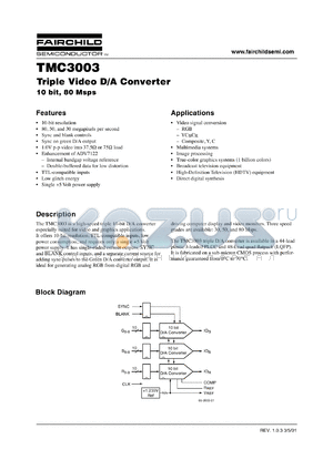 TMC3003X30 datasheet - Triple Video D/A Converter 10 bit, 80 Msps