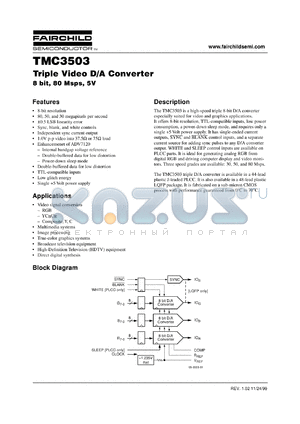 TMC3503X30 datasheet - Triple Video D/A Converter 8 bit, 80 Msps, 5V