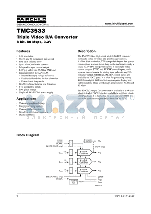 TMC3533X30 datasheet - Triple Video D/A Converter 8 bit, 80 Msps, 3.3V
