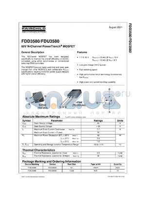 FDU3580 datasheet - 80V N-Channel PowerTrench MOSFET